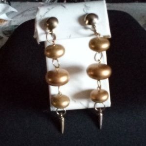 Artisan Mixed Metal White Gold Mid-Century Modern Dangle Drop Earrings